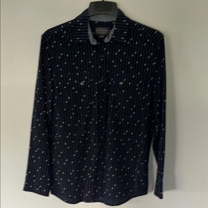 Navy Geometric Soft Brushed Cotton Button-Up Shirt